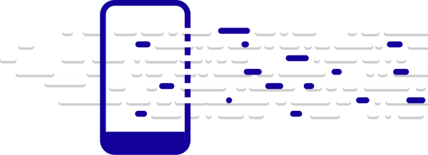 Outline of smartphone with white and blue dashes passing through it