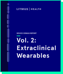 Blue cover of device census report Vol.2: Extraclinical Wearables