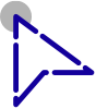 A blue arrow clicking on a grey dot
