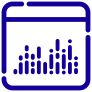A blue square showing bar graph data growing over time